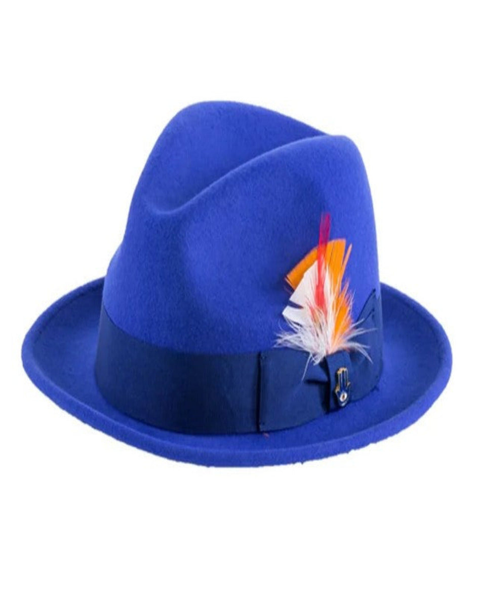 1920s Royal Blue Fedora – Men’s Narrow Brim Crushable Wool Trilby Dress Hat