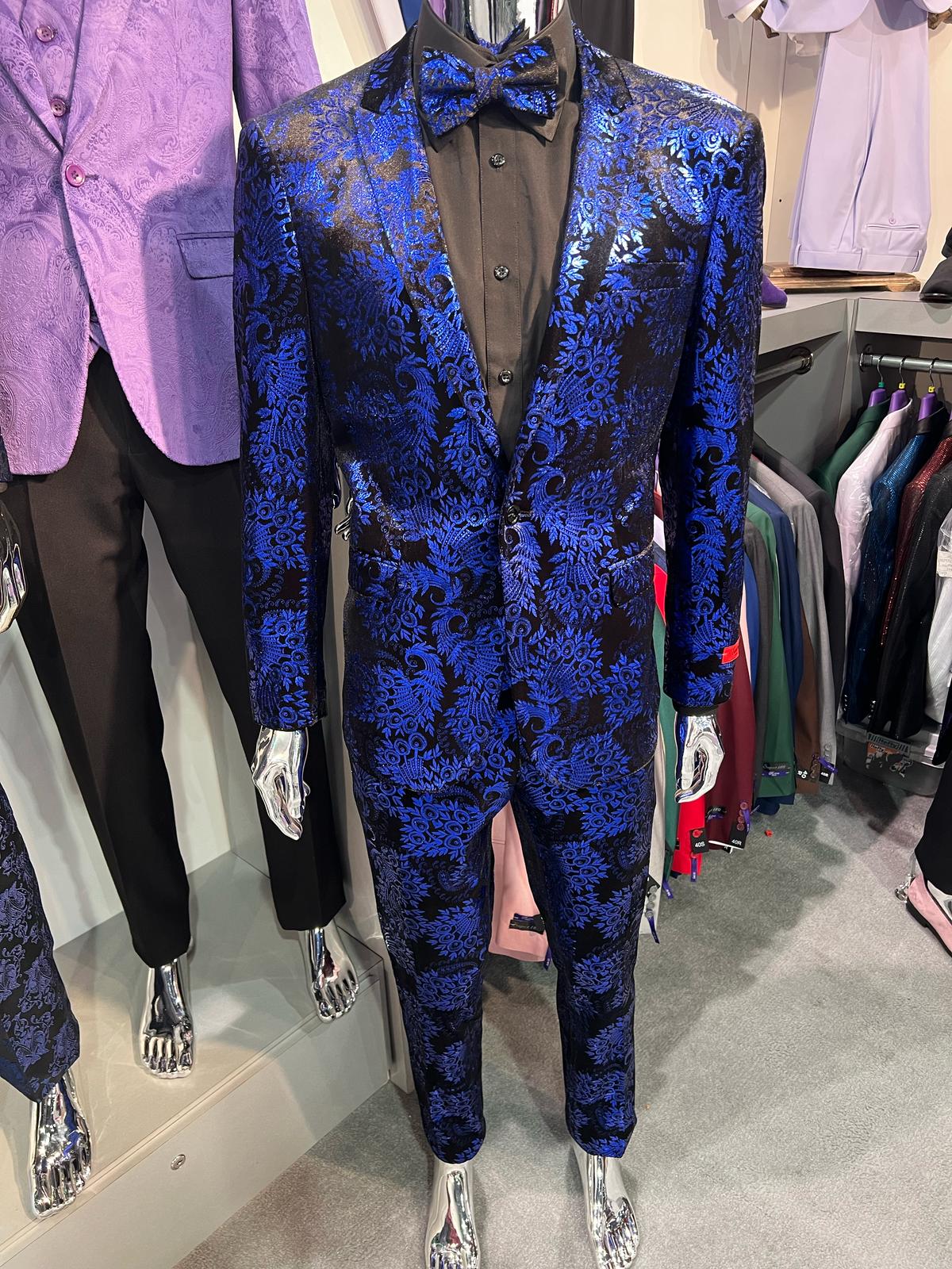 Royal Blue Floral Metallic Tuxedo Set
