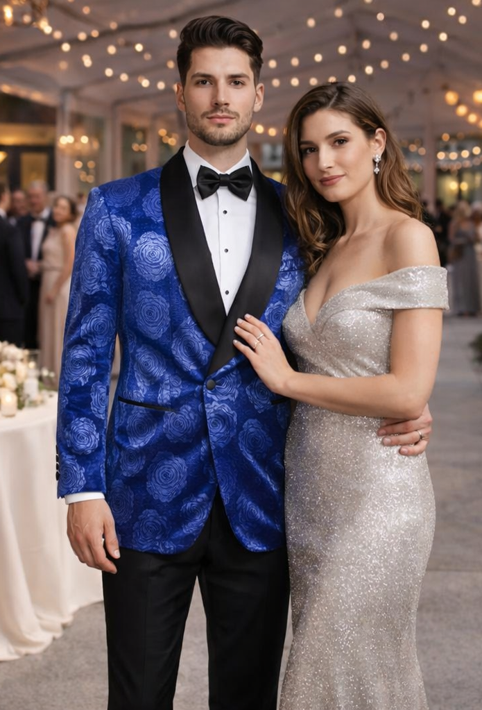 Men’s Designer Royal Blue Rose Tuxedo Jacket for Wedding & Prom