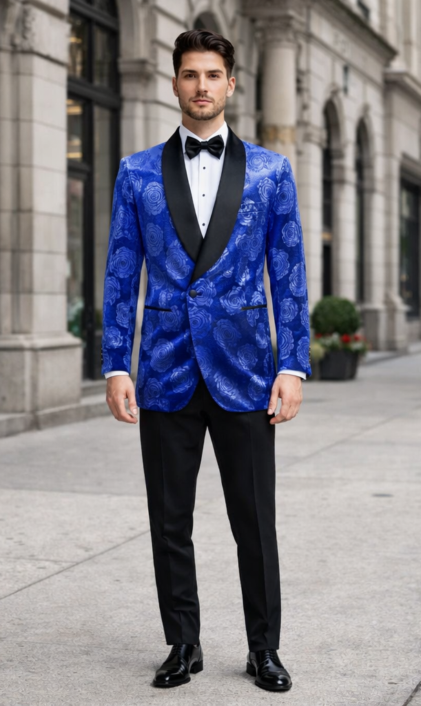 Men’s Designer Royal Blue Rose Tuxedo Jacket for Wedding & Prom