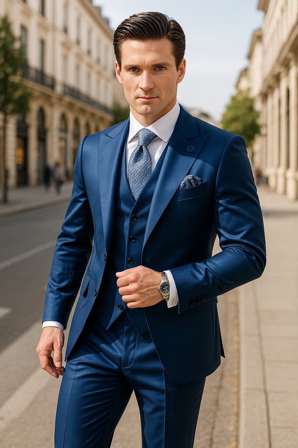 Royal Blue Suits - Cobalt Blue Vested 3 Pieces Suits - Wedding Suit