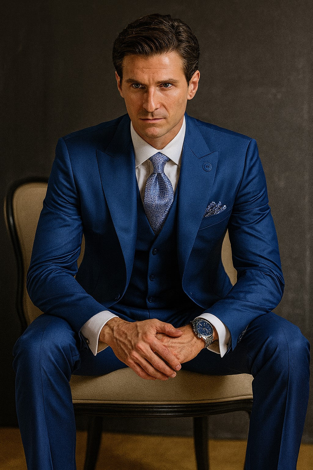 Royal Blue Suits - Cobalt Blue Vested 3 Pieces Suits - Wedding Suit