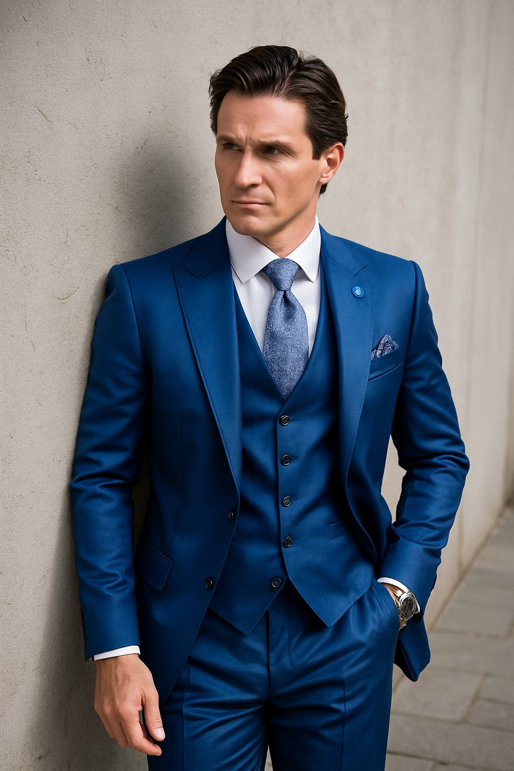 Royal Blue Suits - Cobalt Blue Vested 3 Pieces Suits - Wedding Suit