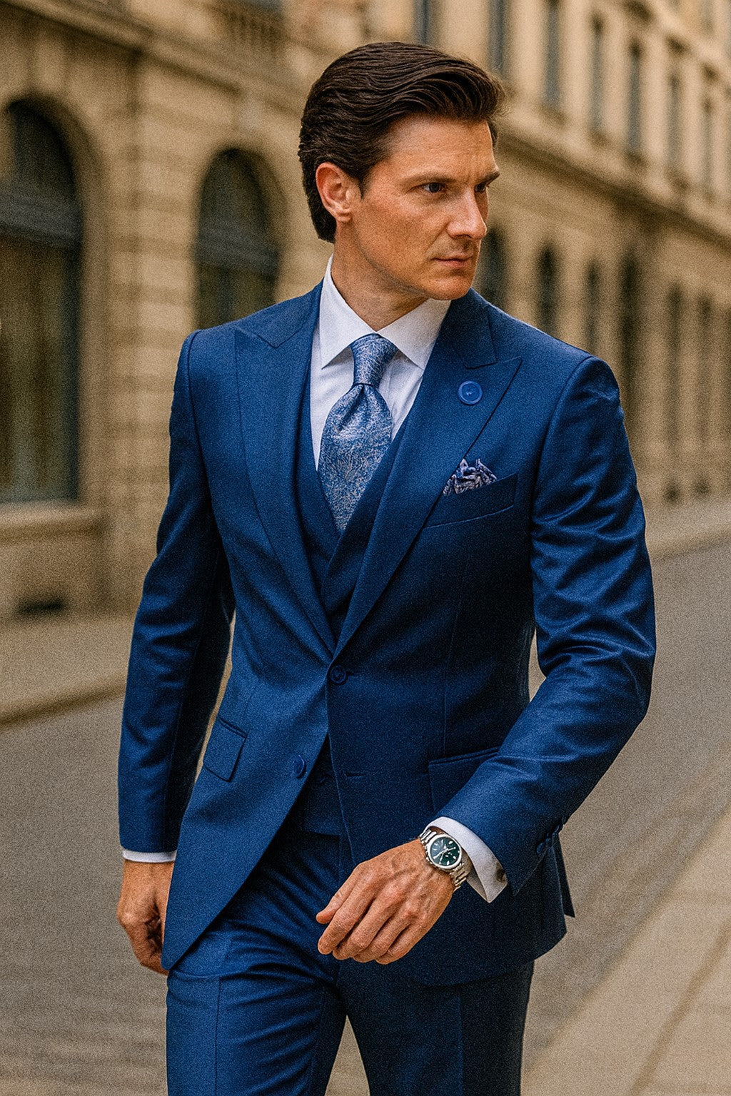 Royal Blue Suits - Cobalt Blue Vested 3 Pieces Suits - Wedding Suit