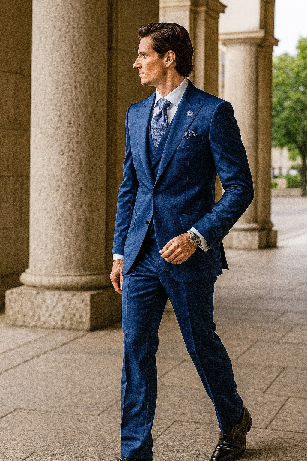 Royal Blue Suits - Cobalt Blue Vested 3 Pieces Suits - Wedding Suit