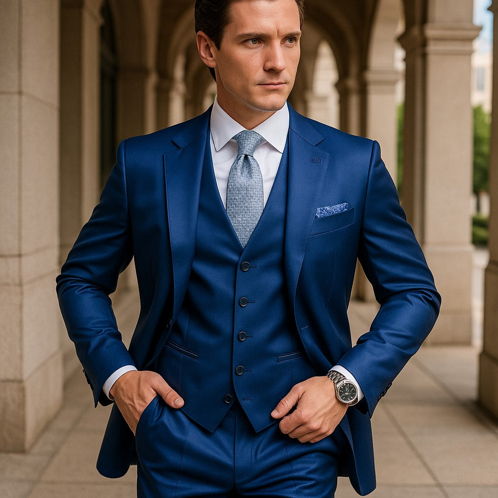 Royal Blue Suits - Cobalt Blue Vested 3 Pieces Suits - Wedding Suit