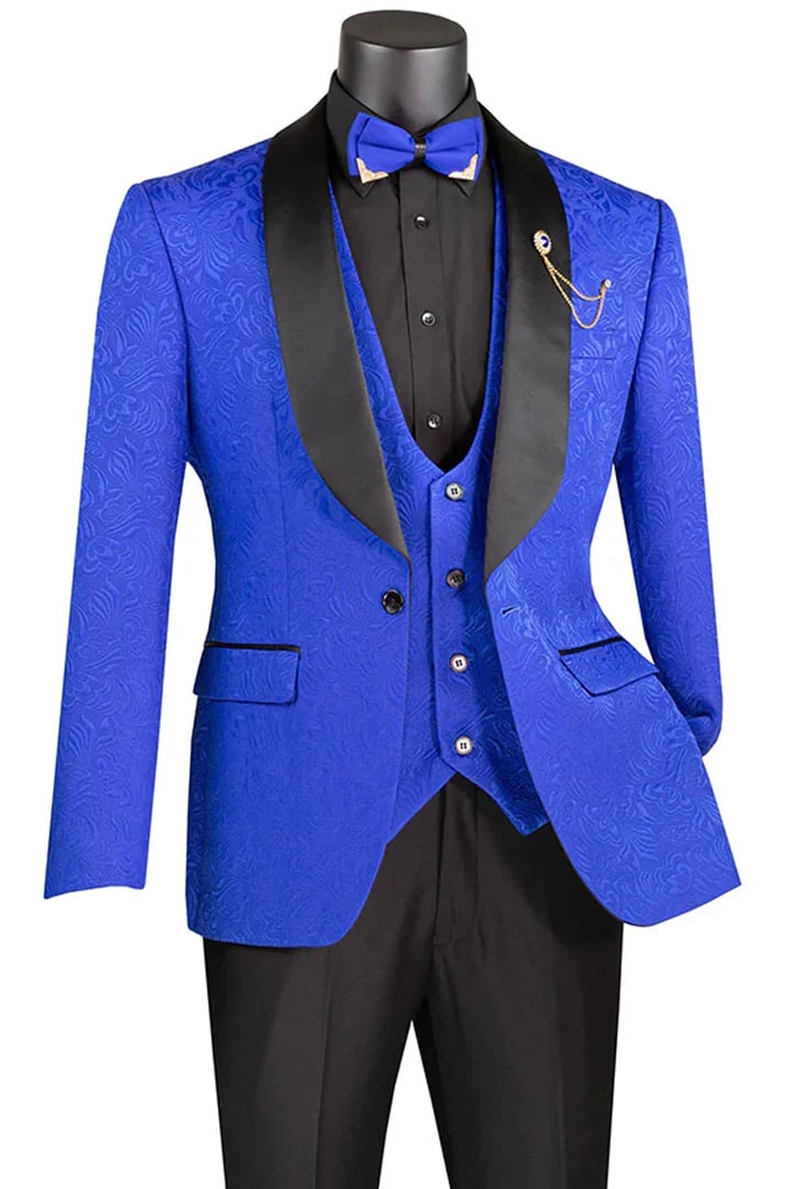 Men's Slim Fit Vested Paisley Tuxedo in Blue