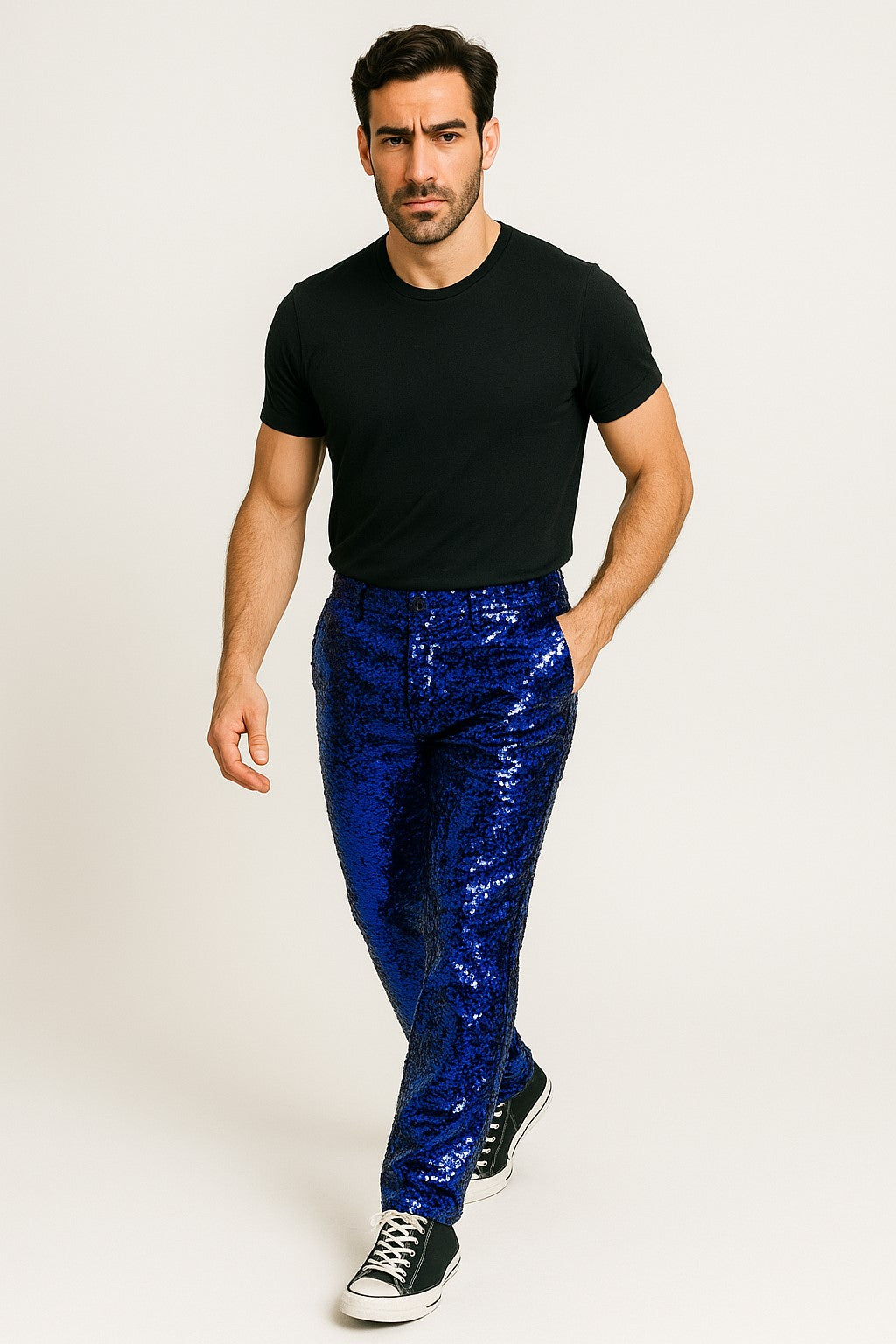Mens Sequin Pants Royal Party Trousers