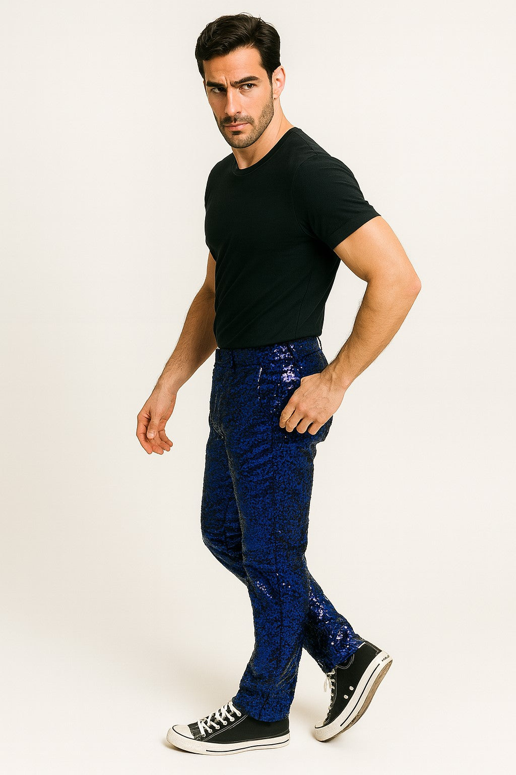 Mens Sequin Pants Royal Party Trousers