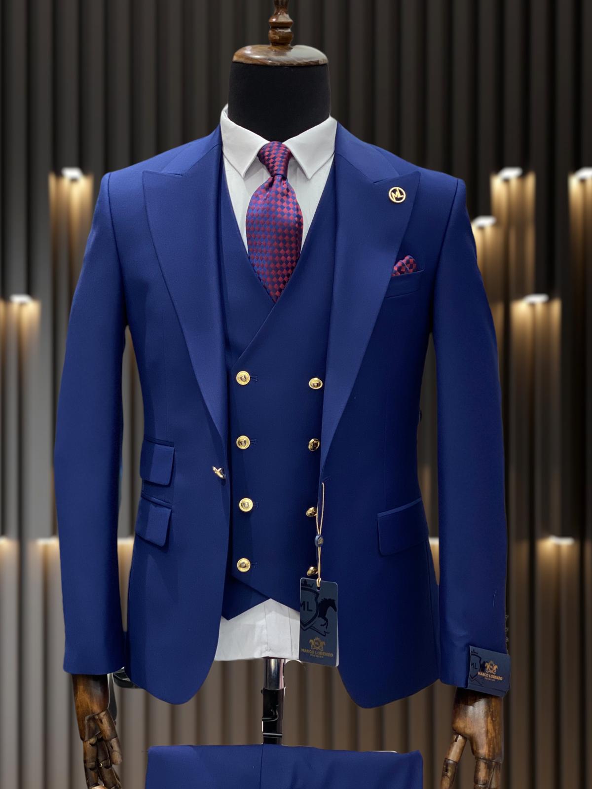 Ivory & Gold Button Cream Peak Lapel Wedding Suit