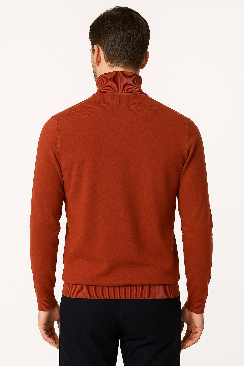 Mens Rust Red Slim Fit Turtleneck Sweater