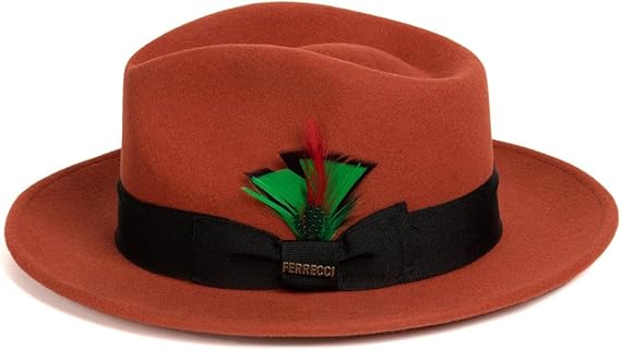 Crushable Wool Rust Fedora with Removable Feather