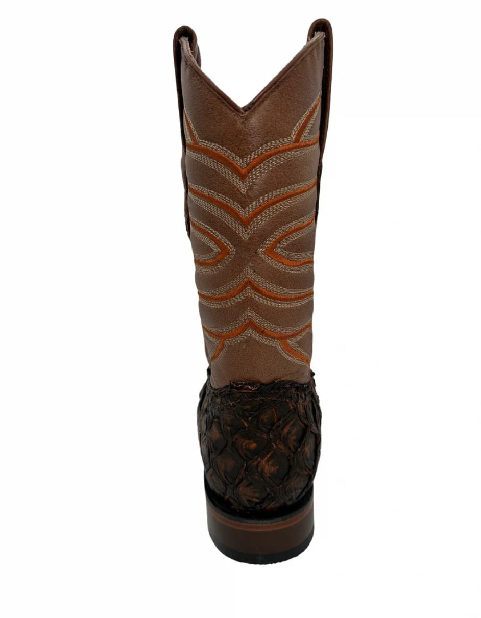 Rustic Cognac Pirarucu Square Toe Boot by Los Altos