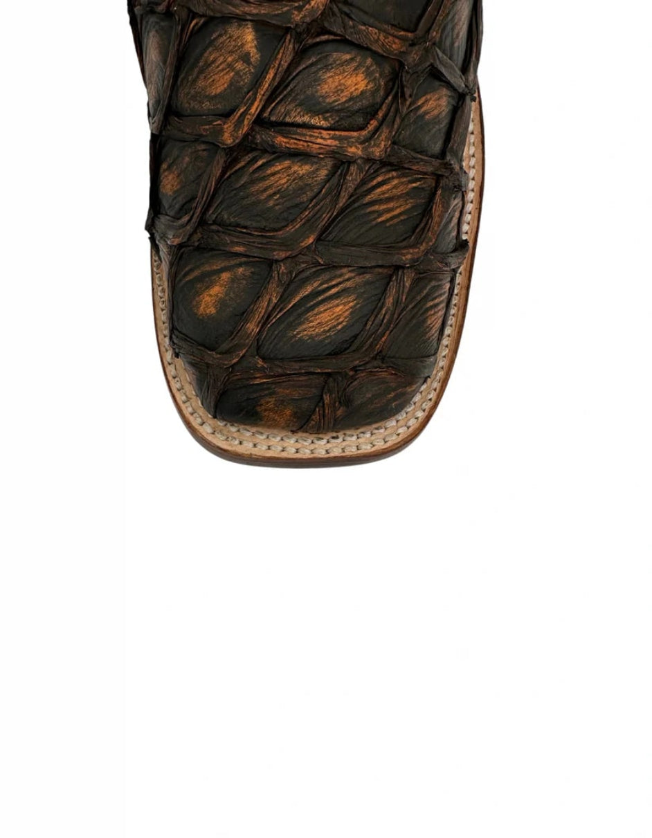 Rustic Cognac Pirarucu Square Toe Boot by Los Altos