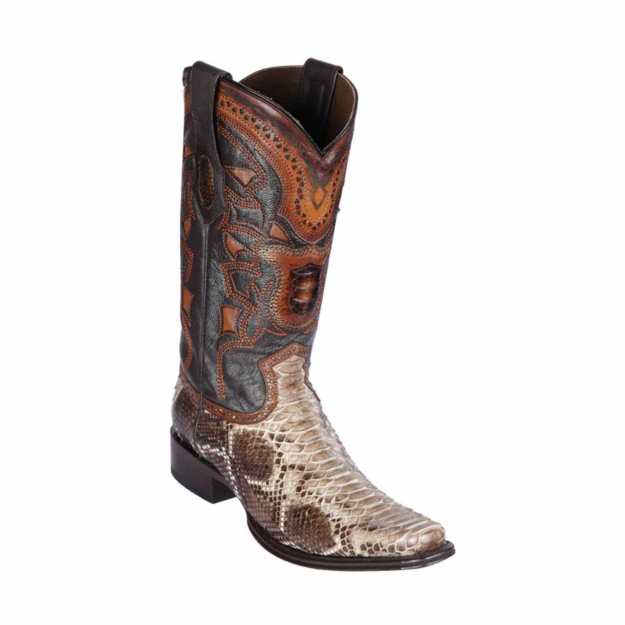 Rustic Brown Python Snakeskin Round Toe Boots