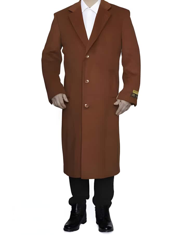 Rust Wool Ankle-Length Men's Overcoat