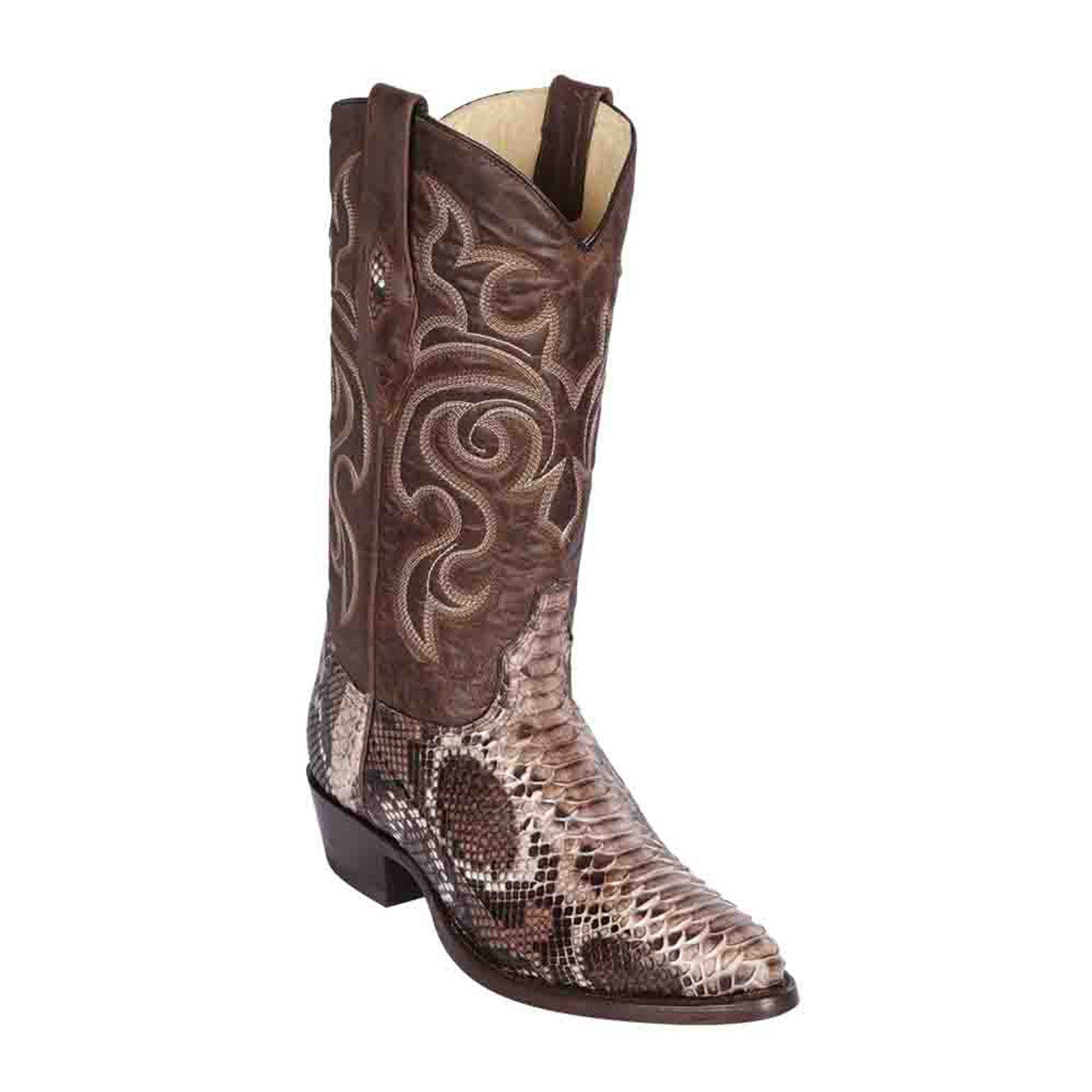Rustic Brown Python Snakeskin Round Toe Boots