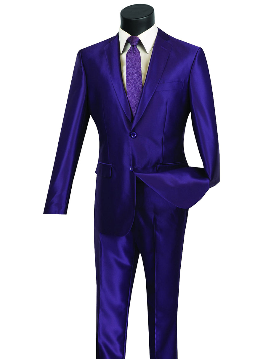 Modern Fit Shiny Sharkskin Purple Suit