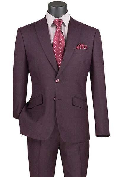 Slim Fit Burgundy Glen Plaid 2 Piece Suit