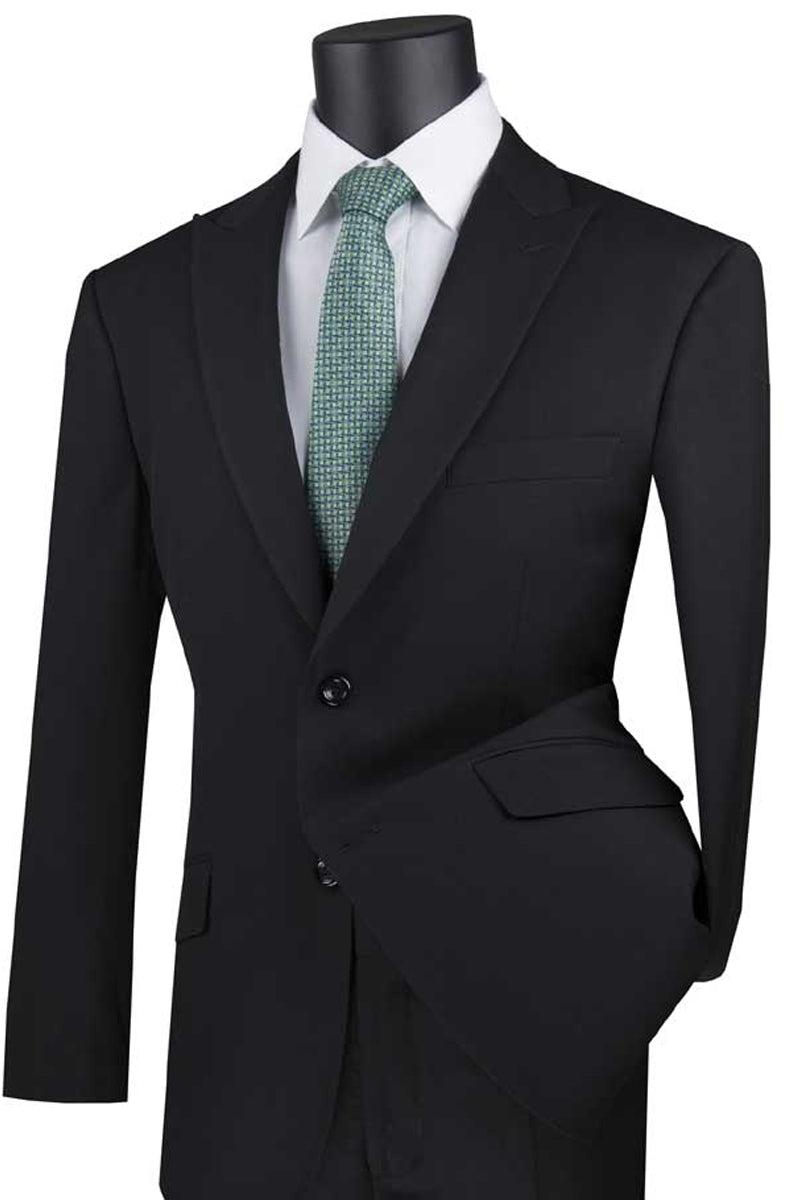 2 Button Black Modern Fit Peak Lapel Suit