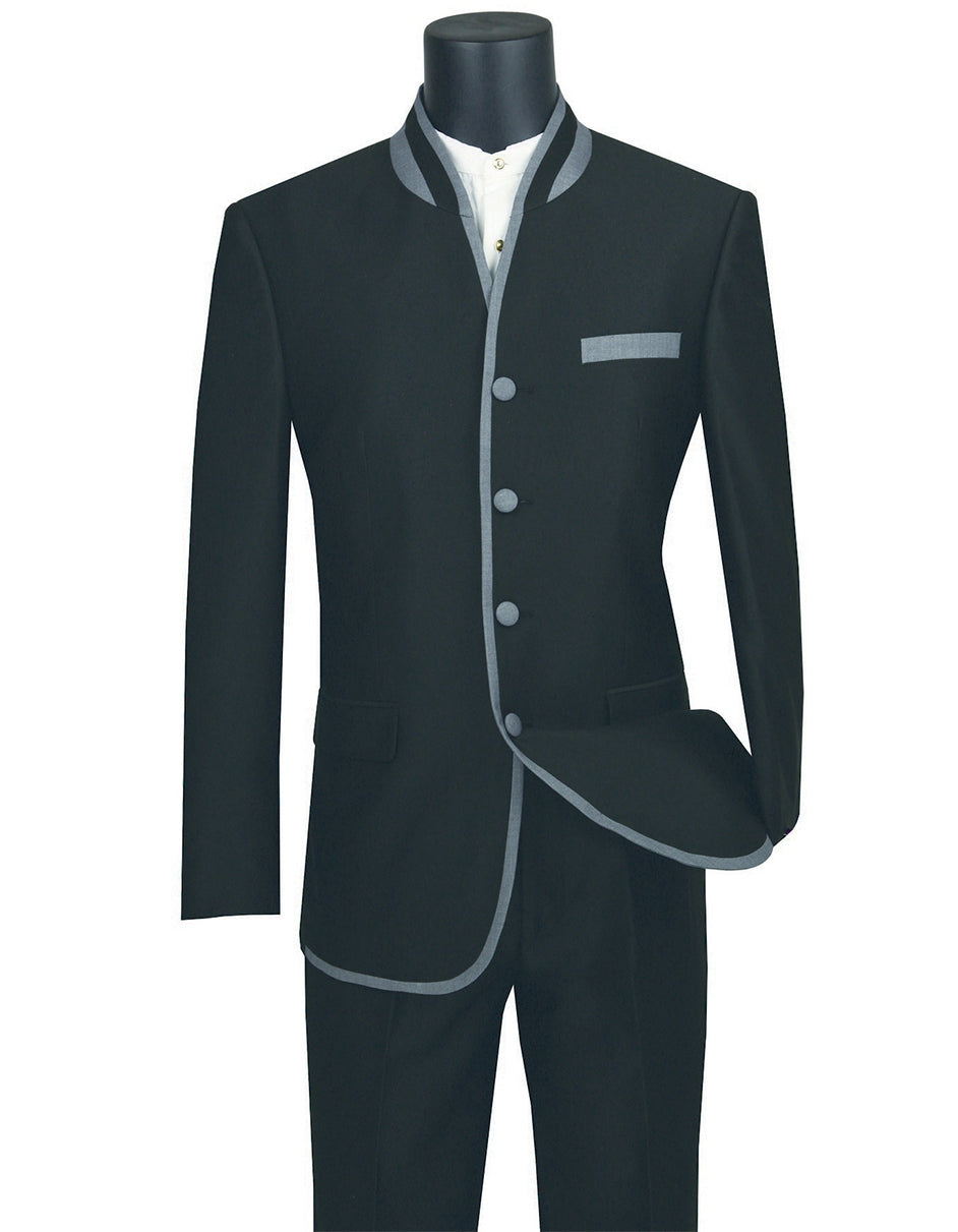 Mandarin Collar Tuxedo with Grey Trim