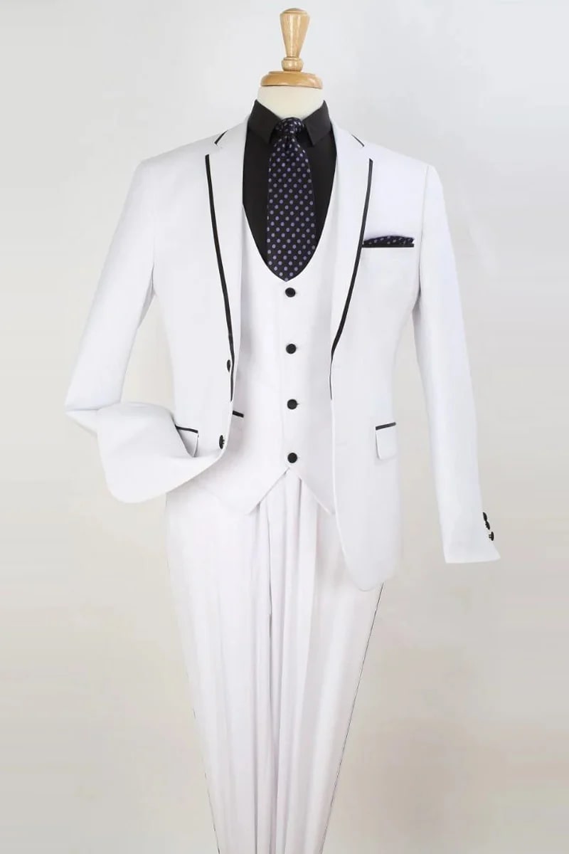 Slim Fit White Vested Tuxedo with Trim