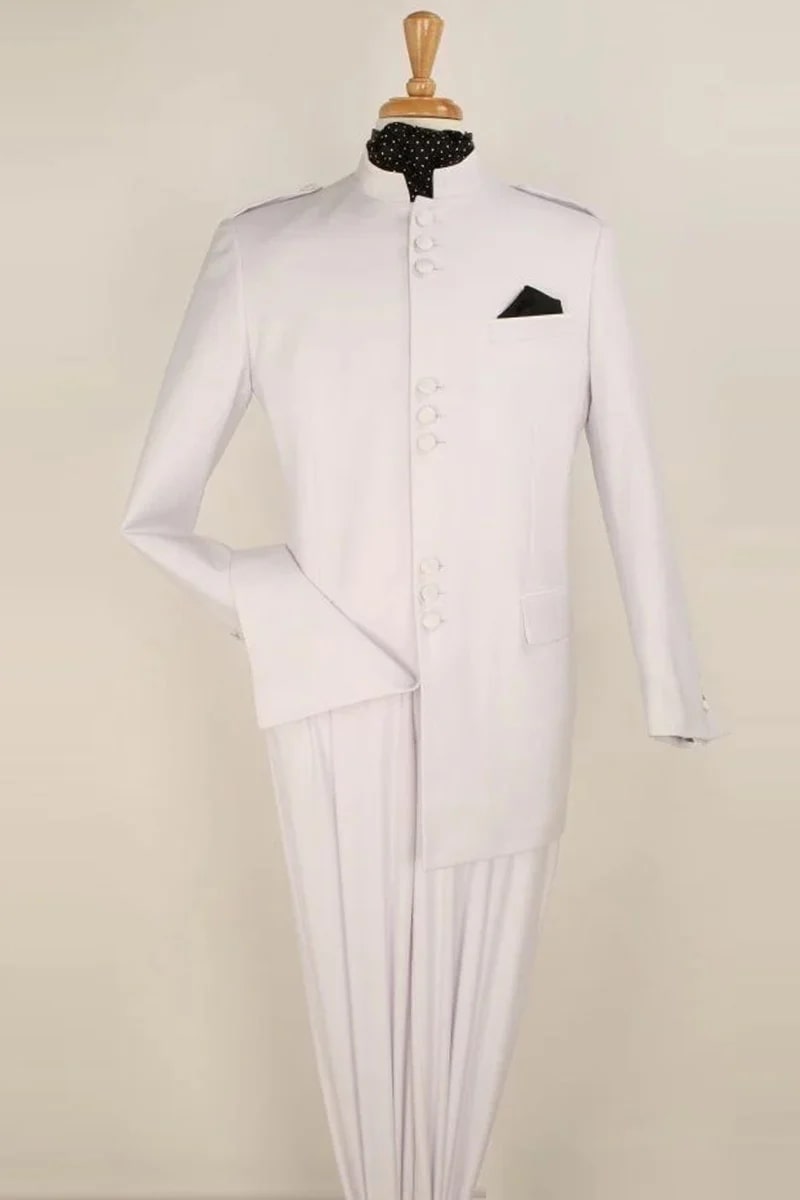 Men's White Mandarin Safari Suit - Classic Military Style