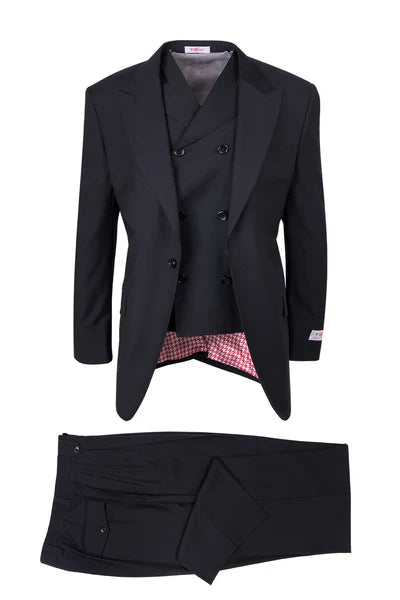 Tiglio Rosso Suit - Classic Fit Athletic Cut 100% Wool Super 150s Italian Fabric Peak Lapel in Color Black