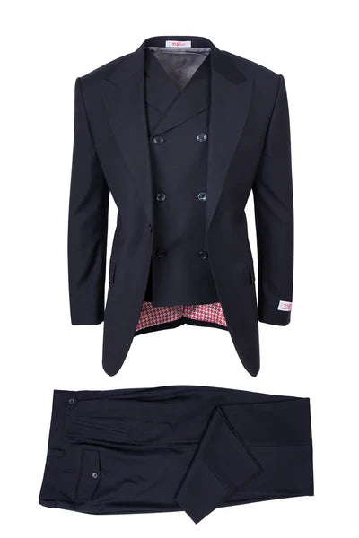 Tiglio Rosso Suit - Classic Fit Athletic Cut 100% Wool Super 150s Italian Fabric Peak Lapel in Color Navy