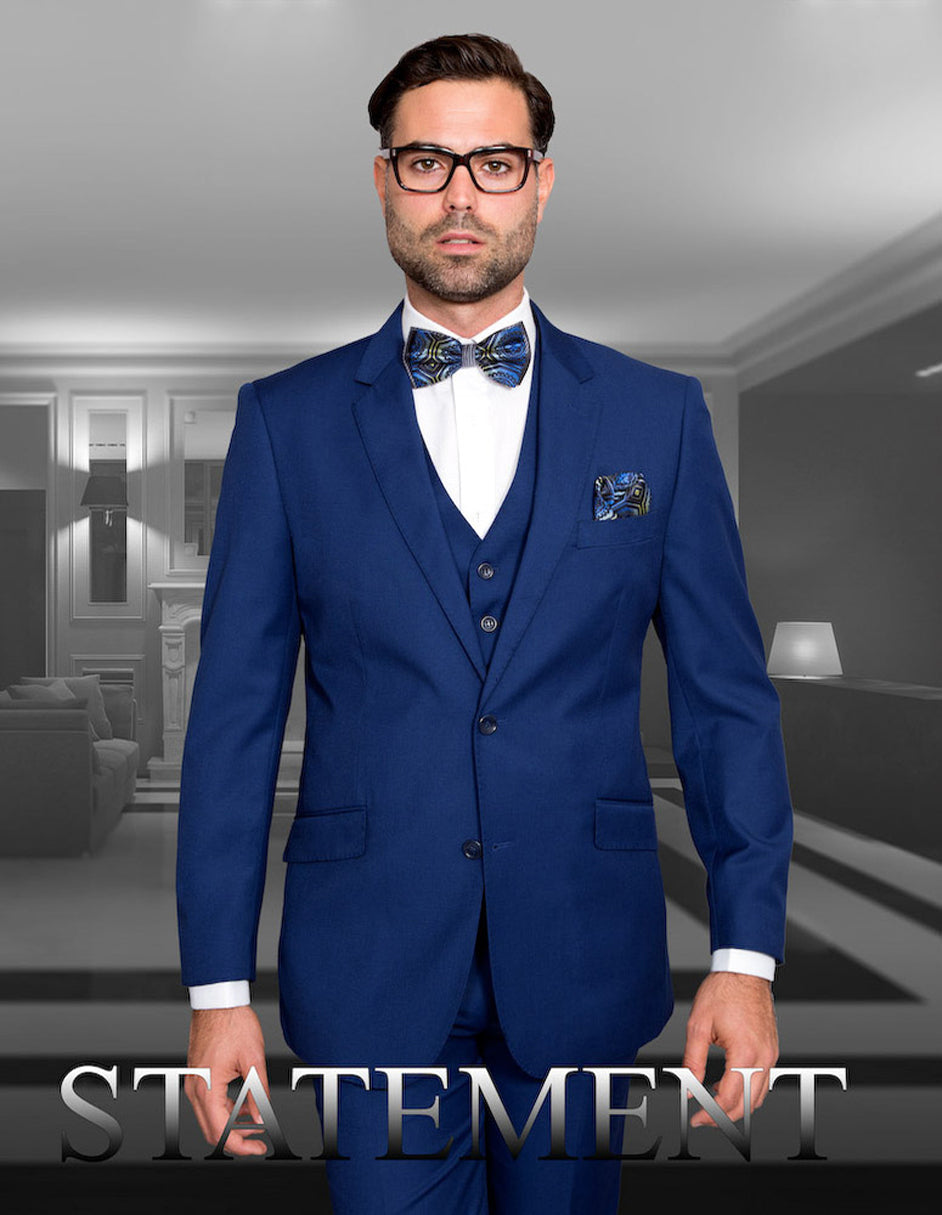 Sapphire Blue Modern Fit Vested Wool Suit