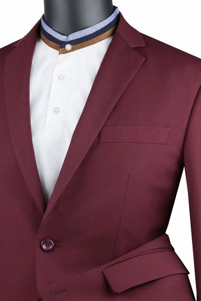 Slim Fit 2 Piece Burgundy Suit for Men