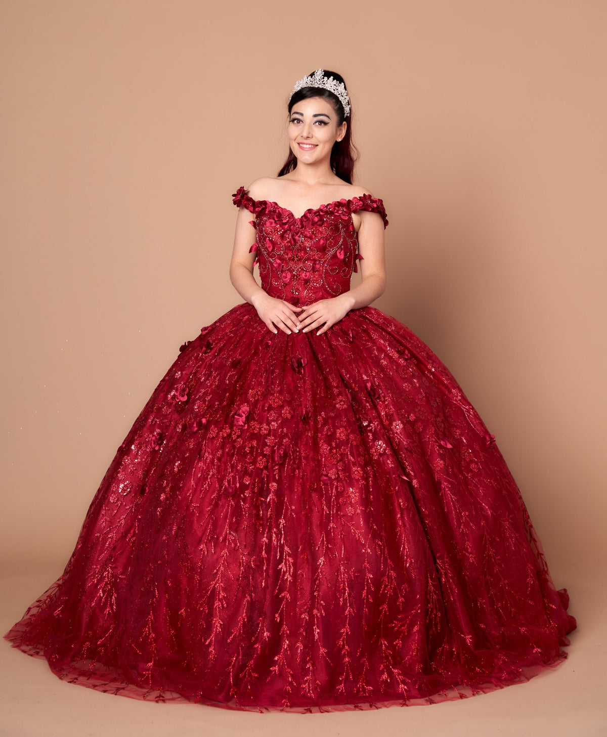 3D Floral Off Shoulder Cape Ball Gown by Calla SCL-30001