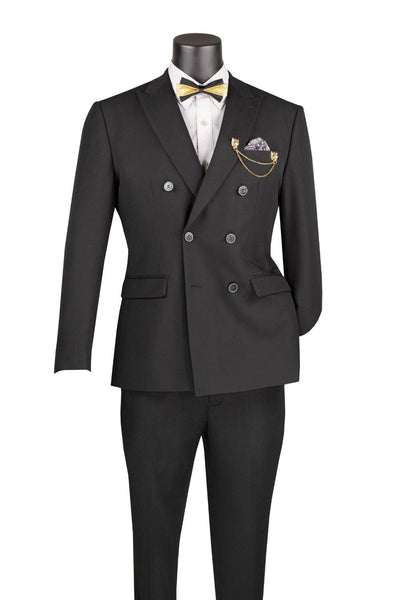 Black Slim Double Breasted 2 Piece Suit