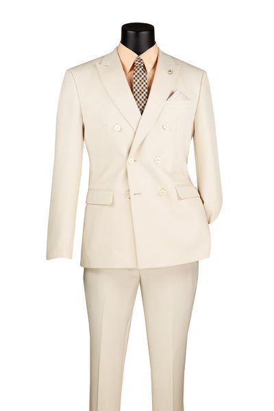 Bone White Slim Fit Double Breasted Suit by Vinci