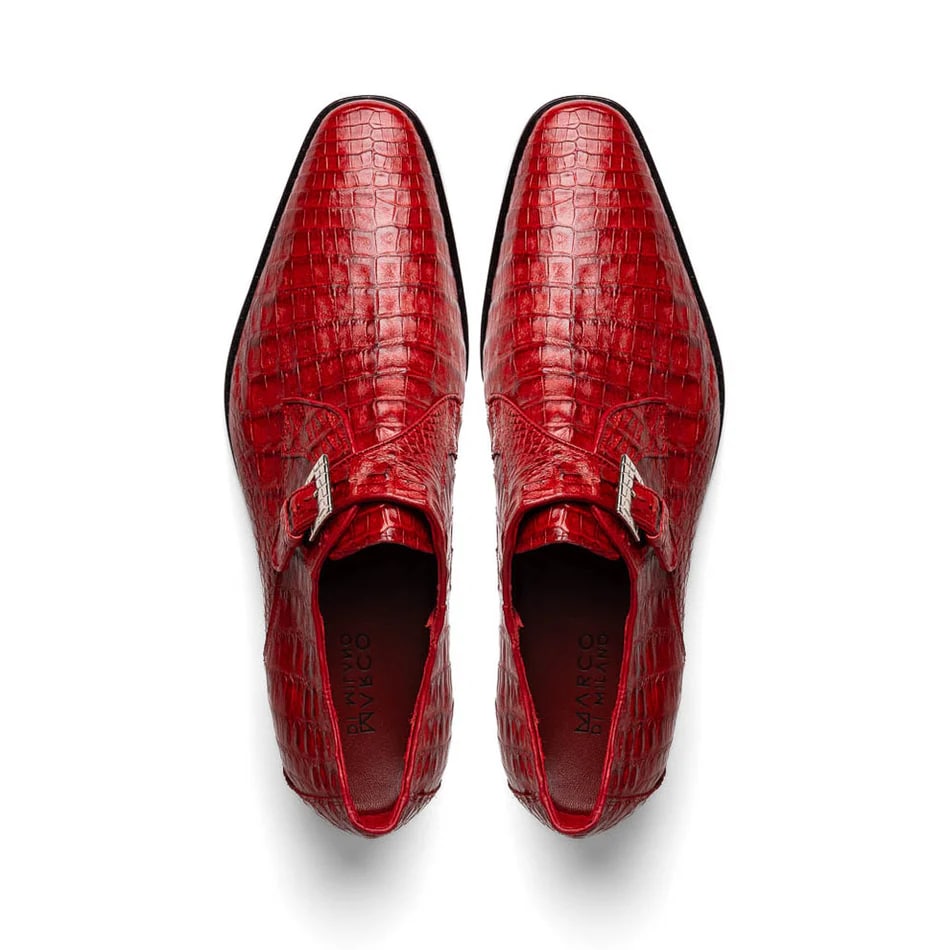 Marco Di Milano Red Caiman Crocodile Monk Loafers