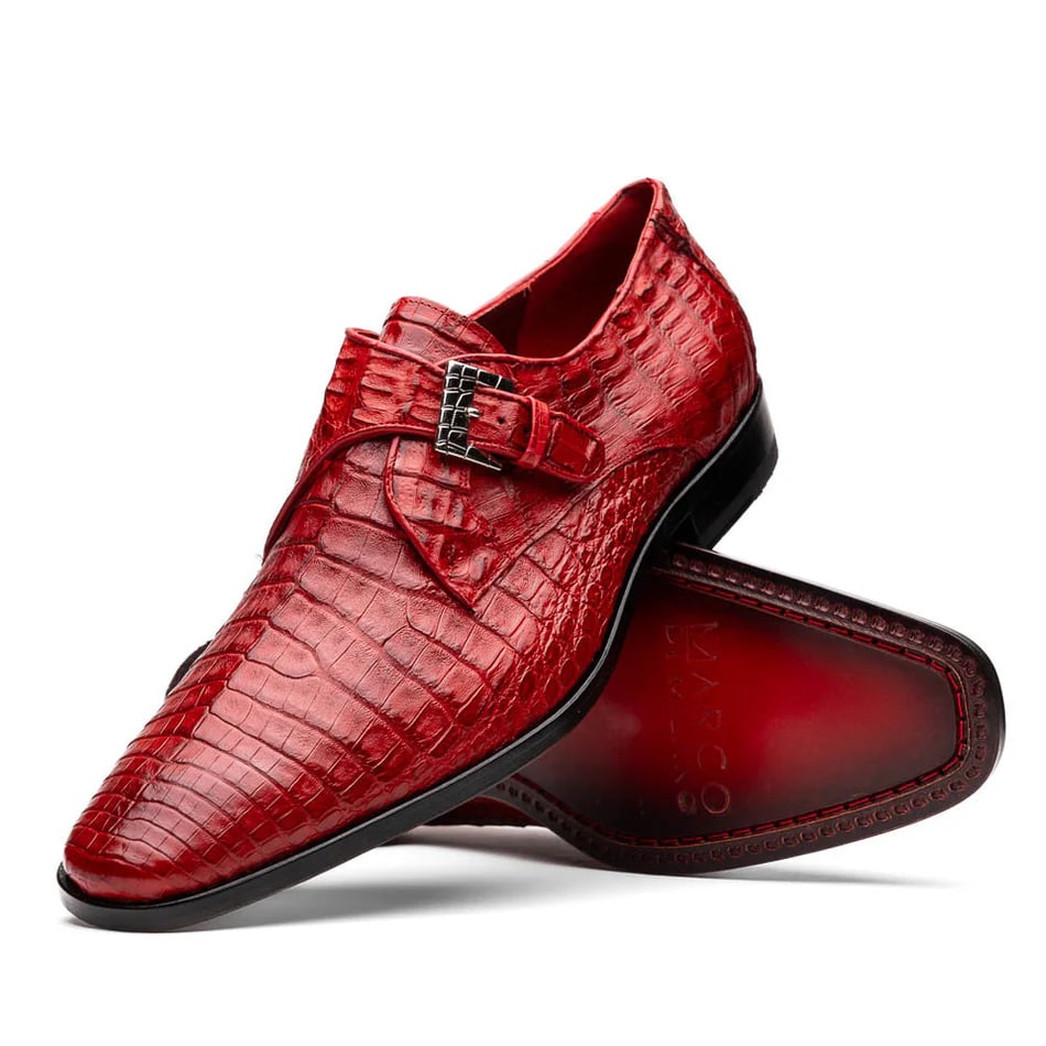Marco Di Milano Red Caiman Crocodile Monk Loafers