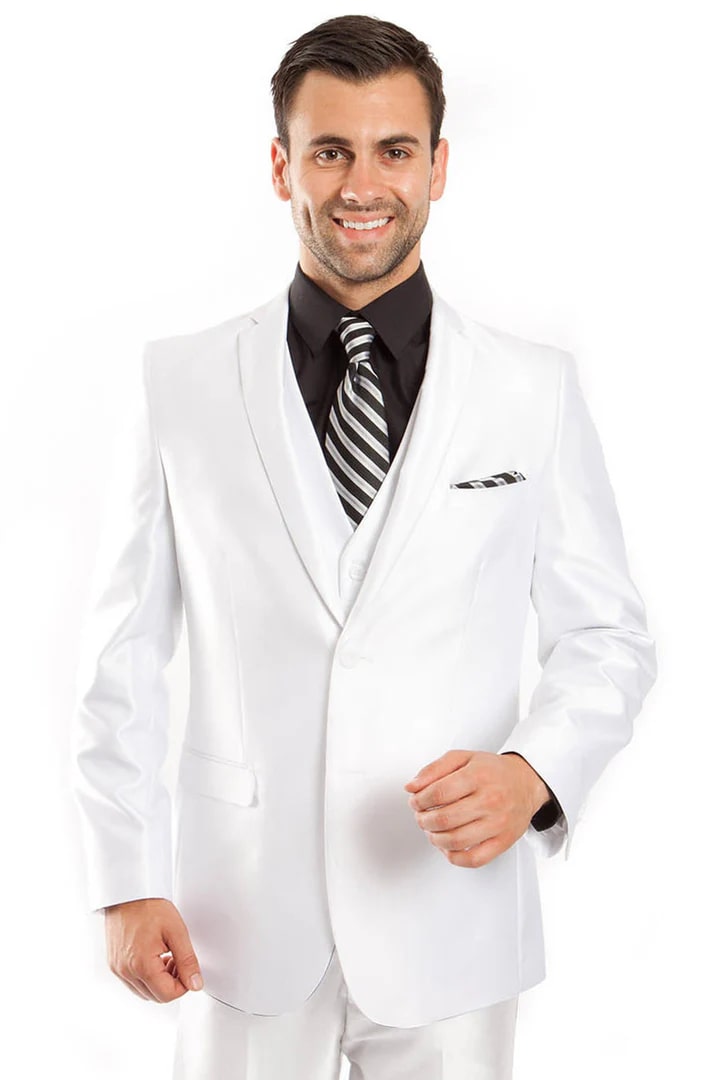 Sharkskin Two Button Wedding Suit in White