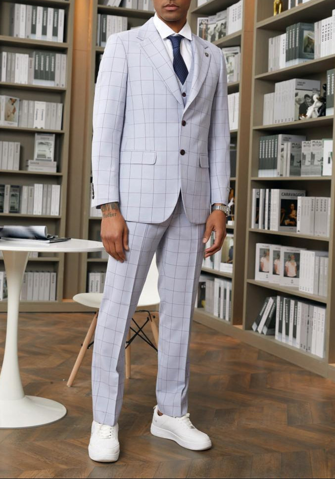 Stacy Adams Light Purple 3 Piece Windowpane Suit