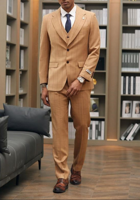 Stacy Adams Windowpane Hybrid Fit Suit in Rust