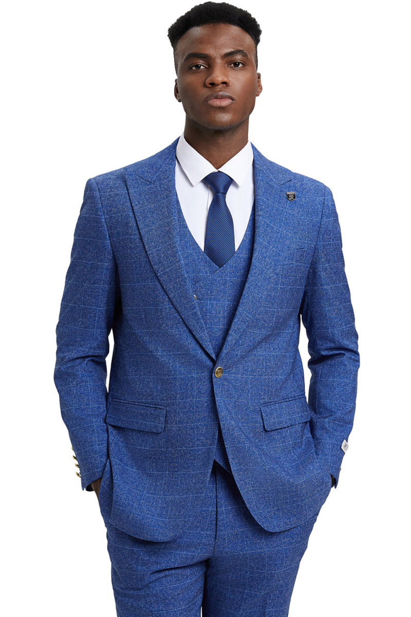 Stacy Adams Navy Plaid One Button Business Suit