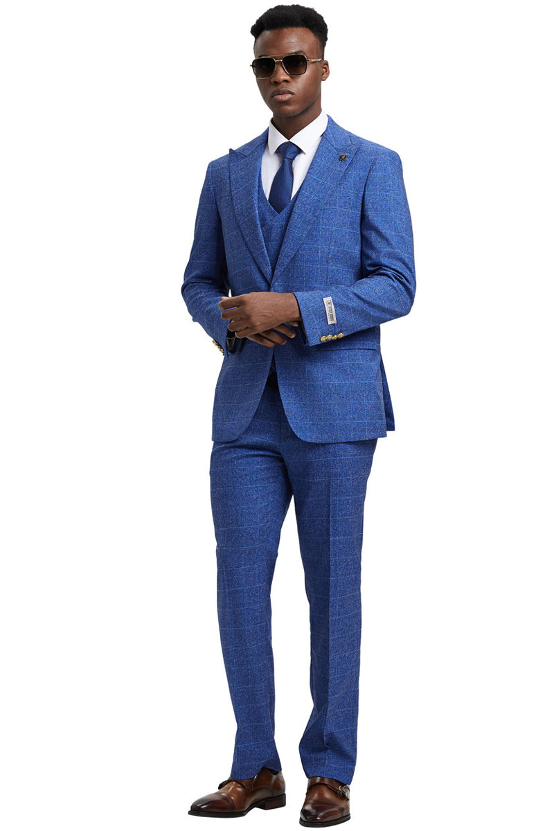 Stacy Adams Navy Plaid One Button Business Suit