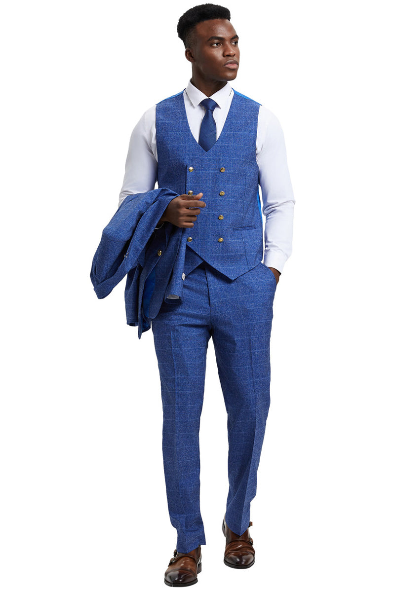 Stacy Adams Navy Plaid One Button Business Suit