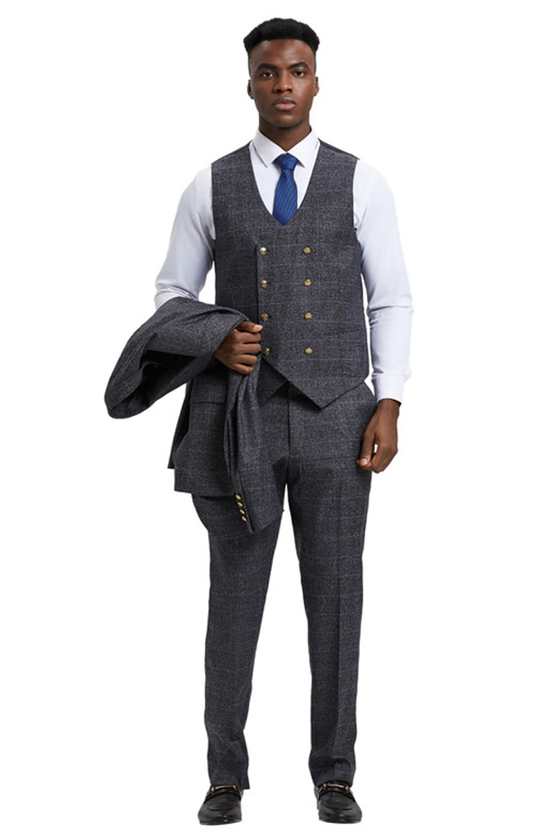 Stacy Adams Charcoal Grey Plaid Vested Suit