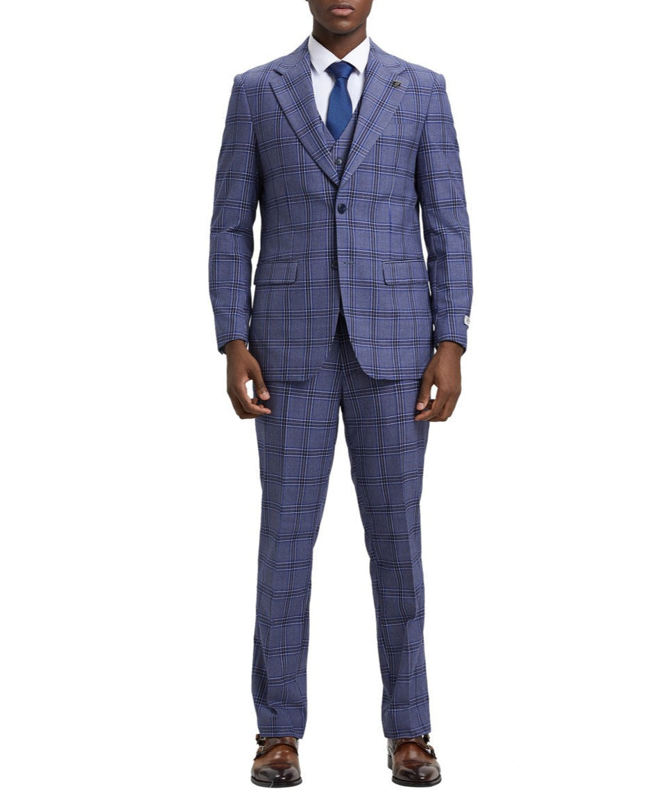 Hybrid Fit Plaid 3 Piece Purple Suit by Stacy Adams