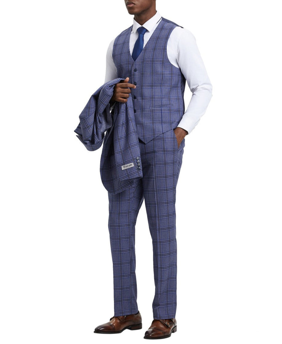 Hybrid Fit Plaid 3 Piece Purple Suit by Stacy Adams