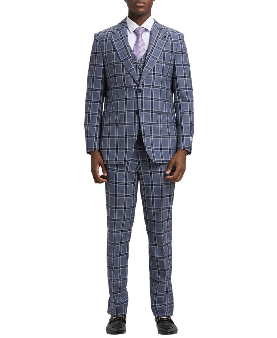 Stacy Adams Hybrid Fit Plaid 3 Piece Suit
