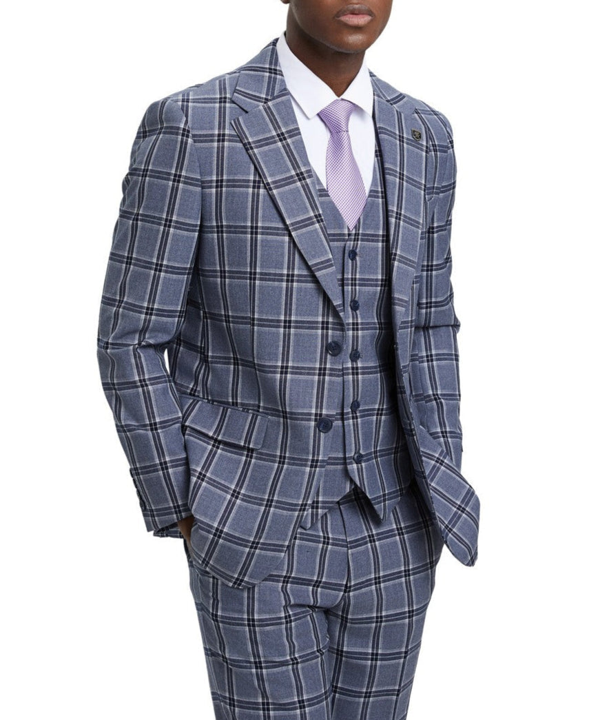 Stacy Adams Hybrid Fit Plaid 3 Piece Suit