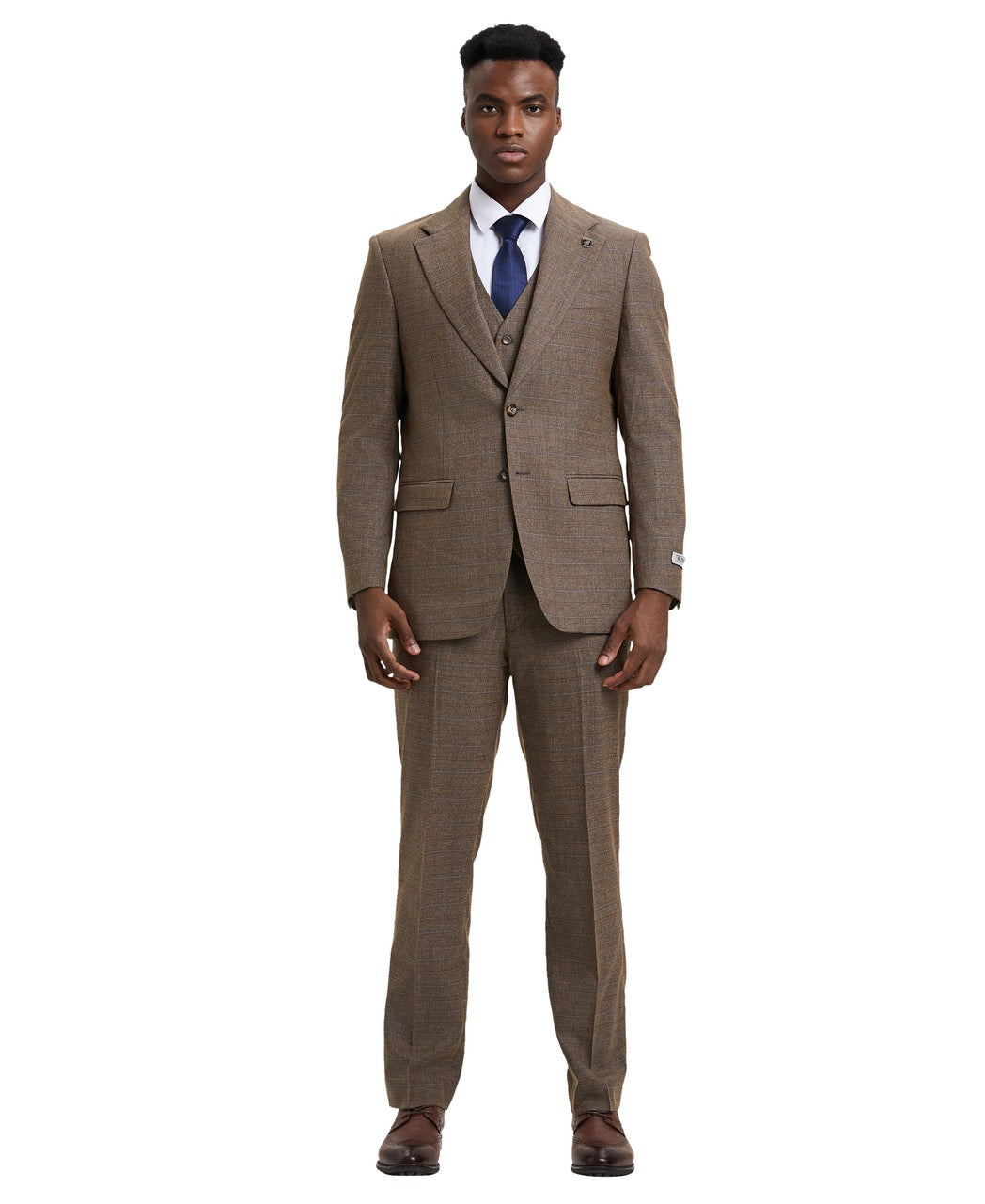 Stacy Adams Glen Plaid 3 Piece Suit Hybrid Fit Notch Lapel