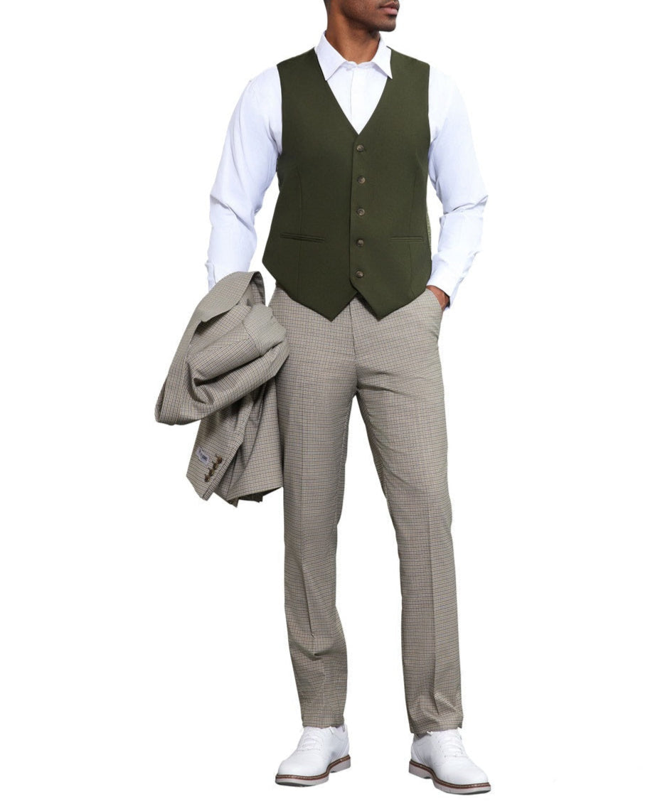 Stacy Adams Glen Plaid Beige 3 Piece Suit