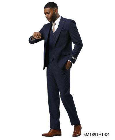Mens-suit Tattersall Pattern by Stacy Adams - Navy